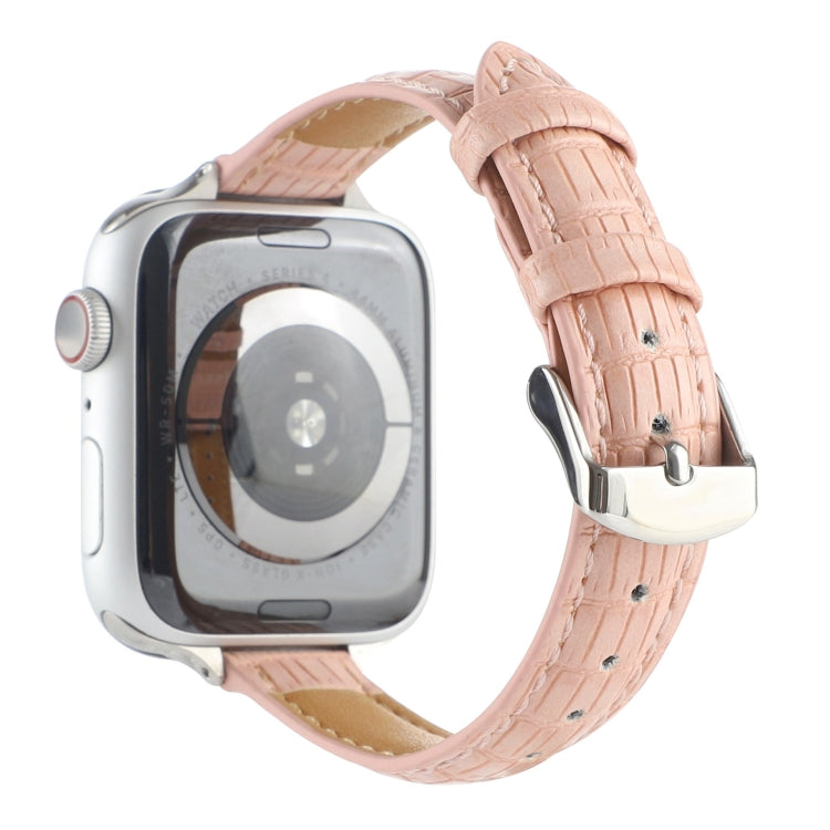 For Apple Watch 38mm Slim Crocodile Leather Watch Band(Pink) by bashfashion