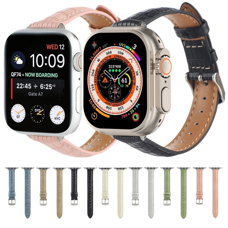 For Apple Watch Ultra 2 49mm Slim Crocodile Leather Watch Band(White) by bashfashion