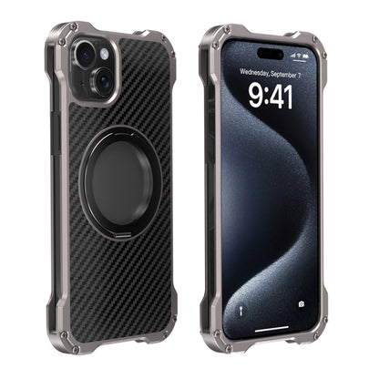 For iPhone 15 R-JUST RJ51-1 Hollow Rotating Holder MagSafe Magnetic Metal Phone Case(Silver Grey) by R-JUST