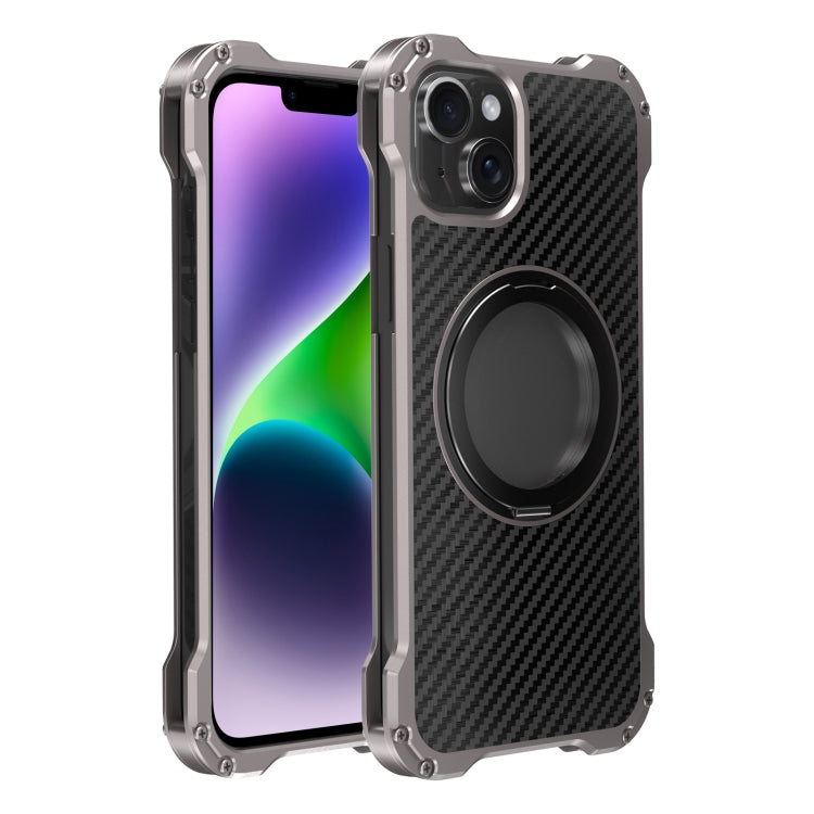 For iPhone 14 R-JUST RJ51-1 Hollow Rotating Holder MagSafe Magnetic Metal Phone Case(Silver Grey) by R-JUST