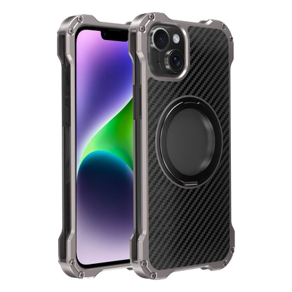 For iPhone 14 R-JUST RJ51-1 Hollow Rotating Holder MagSafe Magnetic Metal Phone Case(Silver Grey) by R-JUST