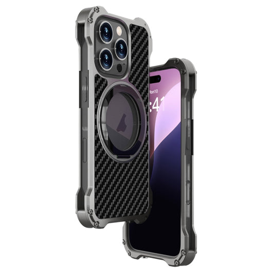 For iPhone 16 Pro R-JUST RJ51-1 Hollow Rotating Holder MagSafe Magnetic Metal Phone Case(Silver Grey) by R-JUST