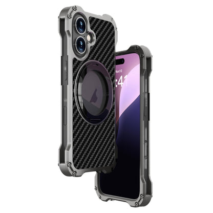 For iPhone 16 Plus R-JUST RJ51-1 Hollow Rotating Holder MagSafe Magnetic Metal Phone Case(Silver Grey) by R-JUST