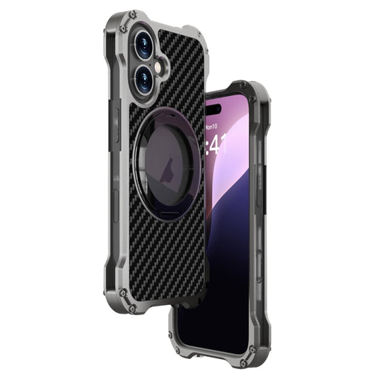 For iPhone 16 Plus R-JUST RJ51-1 Hollow Rotating Holder MagSafe Magnetic Metal Phone Case(Silver Grey) by R-JUST