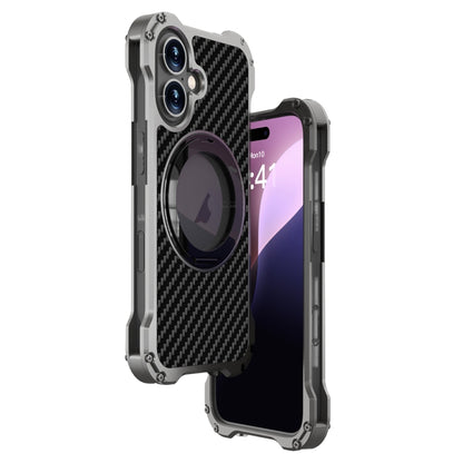 For iPhone 16 R-JUST RJ51-1 Hollow Rotating Holder MagSafe Magnetic Metal Phone Case(Silver Grey) by R-JUST