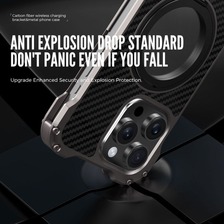 For iPhone 15 R-JUST RJ51-1 Hollow Rotating Holder MagSafe Magnetic Metal Phone Case(Silver Grey) by R-JUST