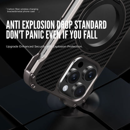 For iPhone 16 Pro R-JUST RJ51-1 Hollow Rotating Holder MagSafe Magnetic Metal Phone Case(Silver Grey) by R-JUST