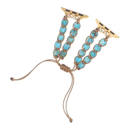 For Apple Watch SE 2023 40mm Heart Stones Drawstring Chain Watch Band(Blue) by bashfashion