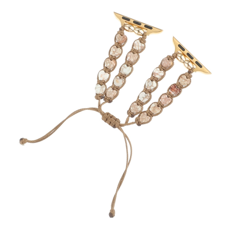 For Apple Watch Series 9 41mm Heart Stones Drawstring Chain Watch Band(White Brown) by bashfashion