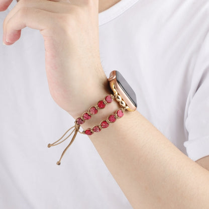 For Apple Watch Series 8 41mm Heart Stones Drawstring Chain Watch Band(Red) by bashfashion