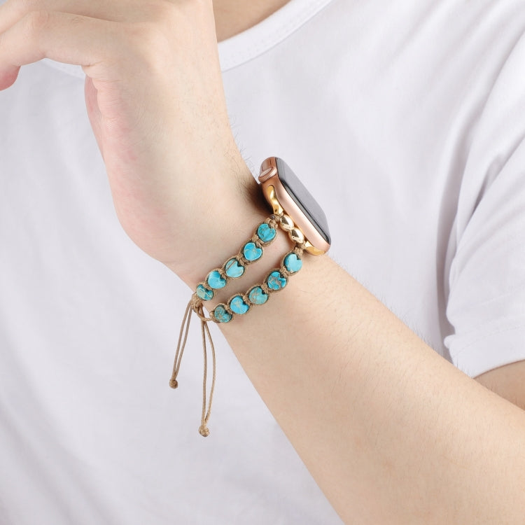 For Apple Watch Series 8 45mm Heart Stones Drawstring Chain Watch Band(Blue) by bashfashion