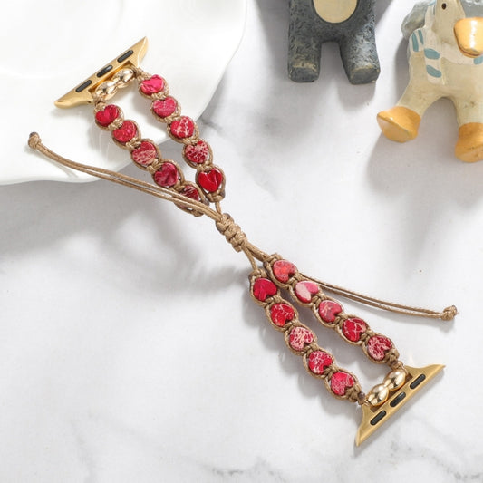For Apple Watch SE 2022 40mm Heart Stones Drawstring Chain Watch Band(Red) by bashfashion