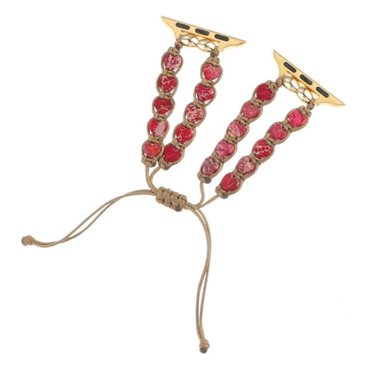 For Apple Watch SE 2022 44mm Heart Stones Drawstring Chain Watch Band(Red) by bashfashion