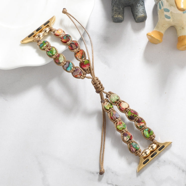 For Apple Watch SE 2022 44mm Heart Stones Drawstring Chain Watch Band(Colorful) by bashfashion