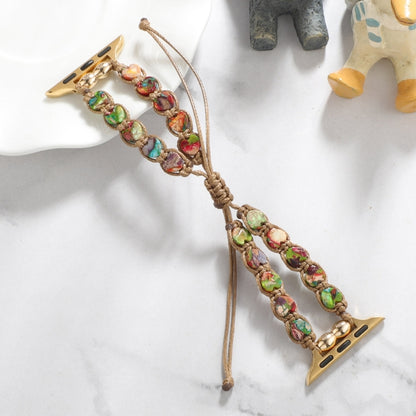 For Apple Watch Series 7 45mm Heart Stones Drawstring Chain Watch Band(Colorful) by bashfashion