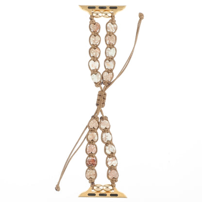 For Apple Watch SE 44mm Heart Stones Drawstring Chain Watch Band(White Brown) by bashfashion