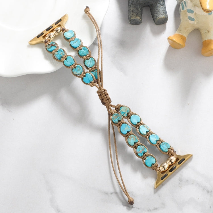 For Apple Watch Series 6 40mm Heart Stones Drawstring Chain Watch Band(Blue) by bashfashion