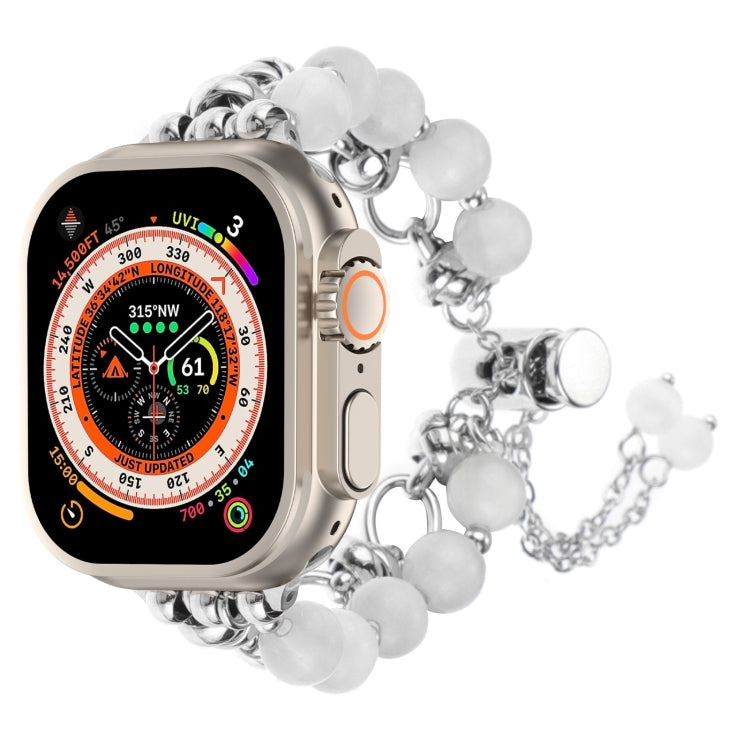 For Apple Watch Ultra 2 49mm Pearl Chain Metal Bracelet Watch Band(White Silver) by bashfashion