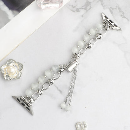 For Apple Watch Ultra 2 49mm Pearl Chain Metal Bracelet Watch Band(White Silver) by bashfashion