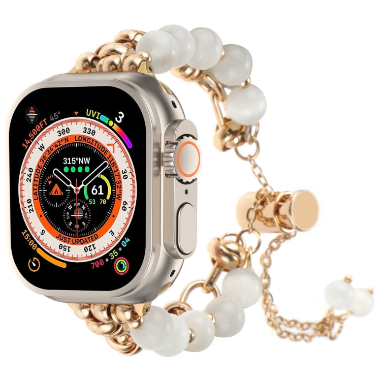 For Apple Watch Ultra 49mm Pearl Chain Metal Bracelet Watch Band(White Gold) by bashfashion