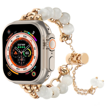 For Apple Watch Ultra 49mm Pearl Chain Metal Bracelet Watch Band(White Gold) by bashfashion