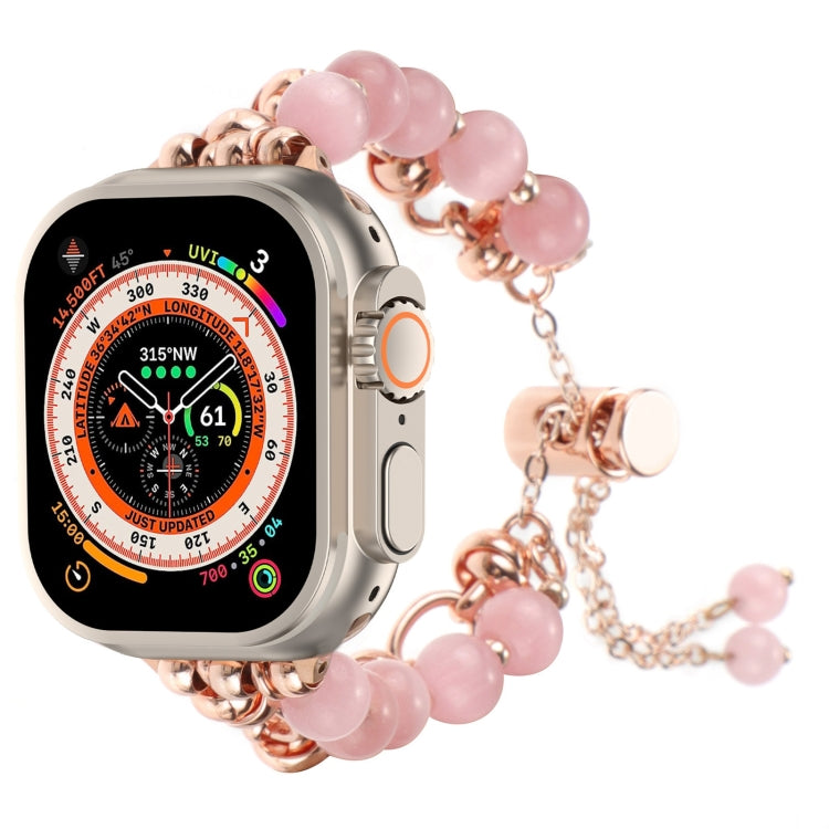 For Apple Watch Ultra 49mm Pearl Chain Metal Bracelet Watch Band(Pink Rose Gold) by bashfashion