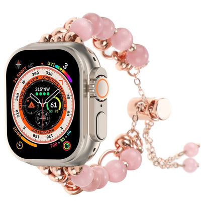 For Apple Watch Ultra 49mm Pearl Chain Metal Bracelet Watch Band(Pink Rose Gold) by bashfashion