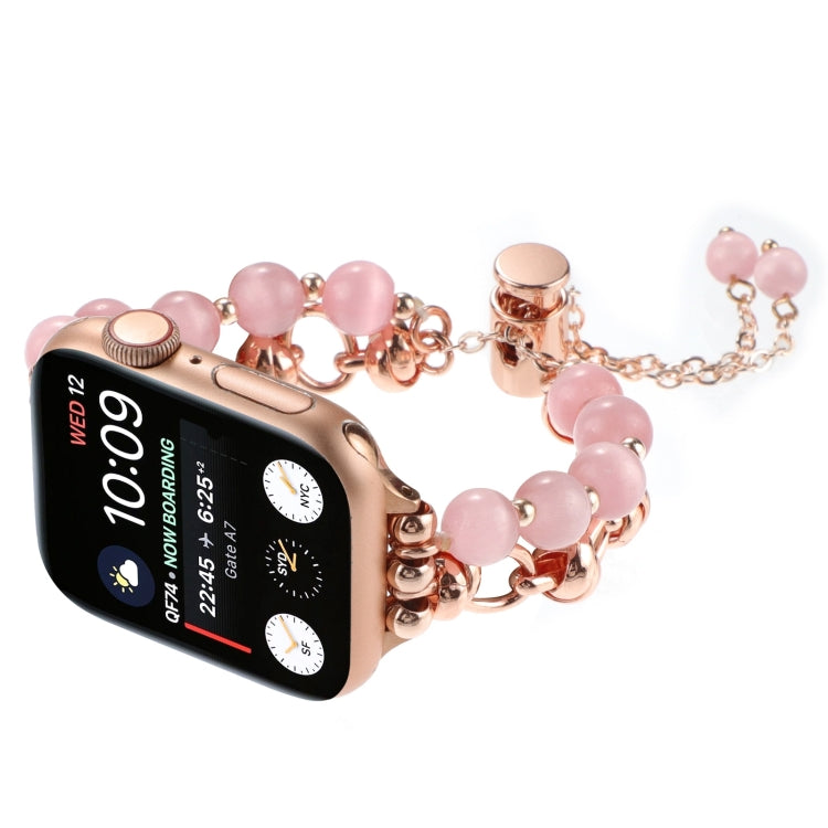 For Apple Watch Ultra 49mm Pearl Chain Metal Bracelet Watch Band(Pink Rose Gold) by bashfashion