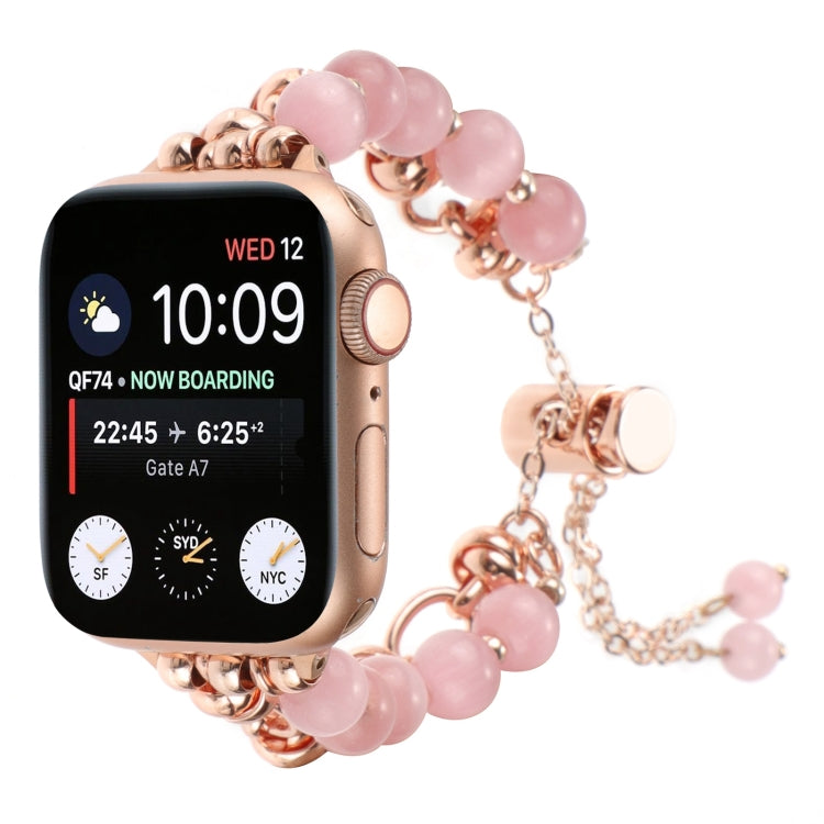 For Apple Watch Series 8 41mm Pearl Chain Metal Bracelet Watch Band(Pink Rose Gold) by bashfashion