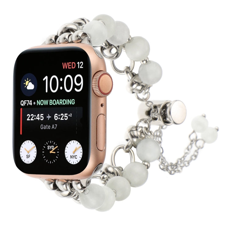 For Apple Watch Series 8 45mm Pearl Chain Metal Bracelet Watch Band(White Silver) by bashfashion