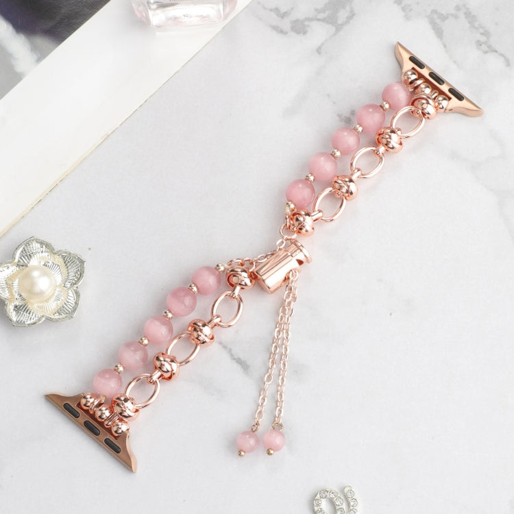 For Apple Watch SE 2022 44mm Pearl Chain Metal Bracelet Watch Band(Pink Rose Gold) by bashfashion