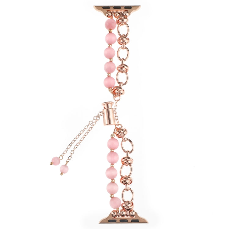 For Apple Watch Series 7 41mm Pearl Chain Metal Bracelet Watch Band(Pink Rose Gold) by bashfashion