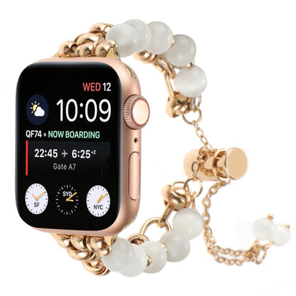 For Apple Watch SE 44mm Pearl Chain Metal Bracelet Watch Band(White Gold) by bashfashion