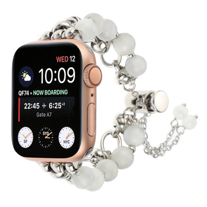 For Apple Watch Series 4 40mm Pearl Chain Metal Bracelet Watch Band(White Silver) by bashfashion