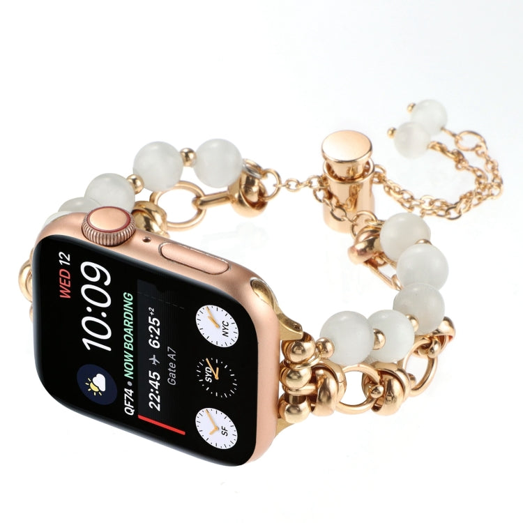For Apple Watch Series 4 40mm Pearl Chain Metal Bracelet Watch Band(White Gold) by bashfashion