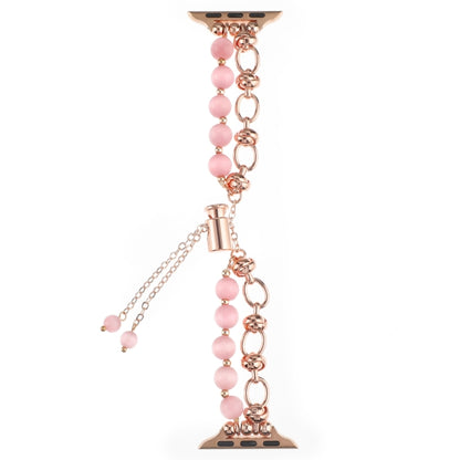 For Apple Watch 42mm Pearl Chain Metal Bracelet Watch Band(Pink Rose Gold) by bashfashion