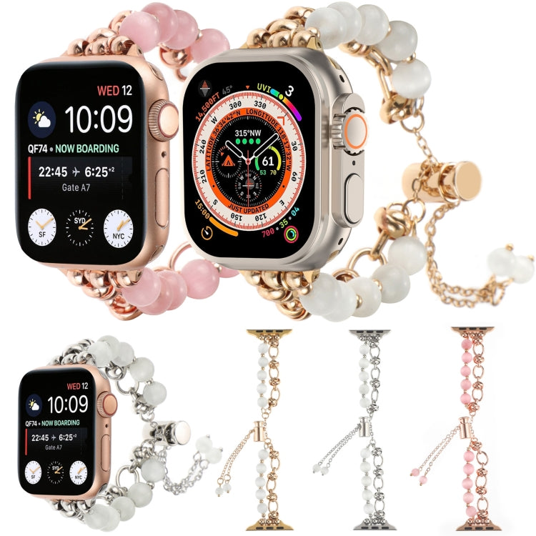 For Apple Watch Ultra 49mm Pearl Chain Metal Bracelet Watch Band(Pink Rose Gold) by bashfashion