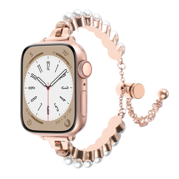 For Apple Watch SE 2023 44mm Pearl Bracelet Metal Watch Band(Rose Gold) by bashfashion