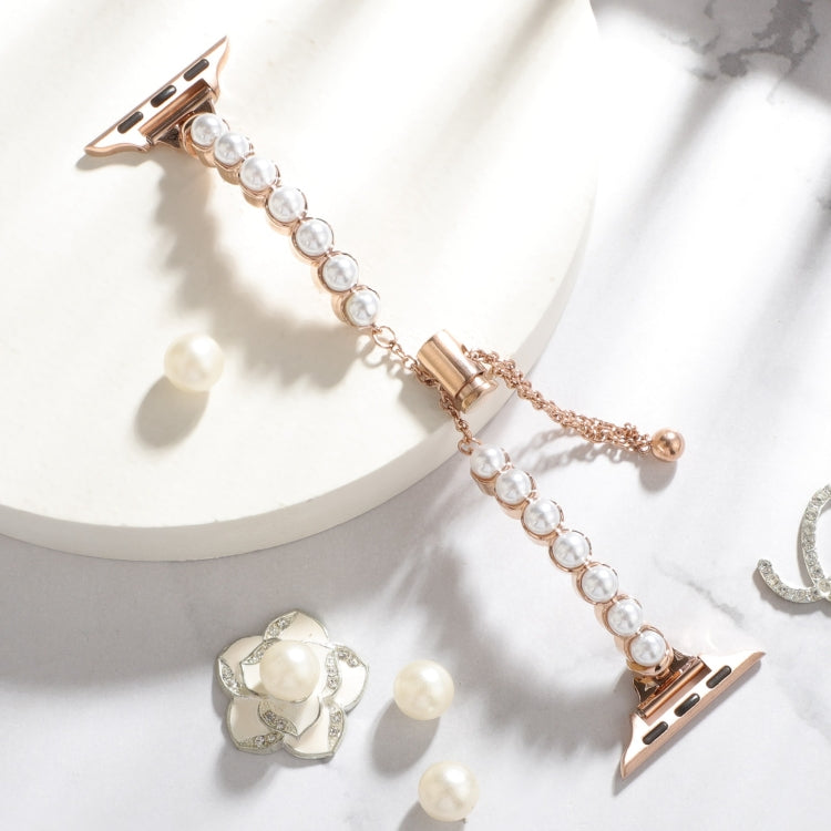 For Apple Watch SE 2023 44mm Pearl Bracelet Metal Watch Band(Rose Gold) by bashfashion