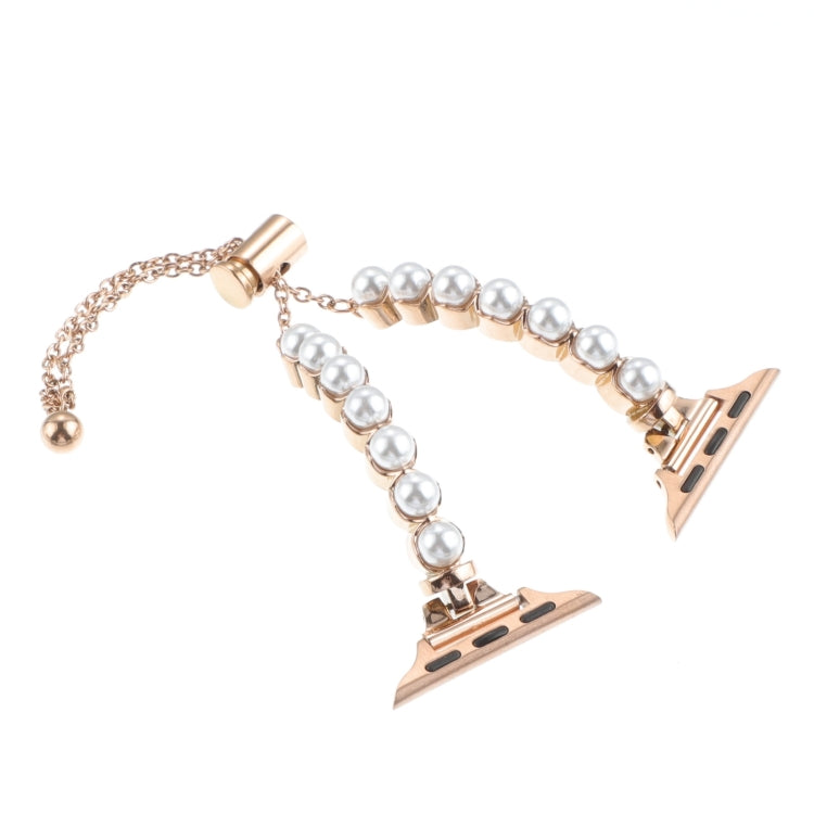 For Apple Watch SE 2023 44mm Pearl Bracelet Metal Watch Band(Rose Gold) by bashfashion