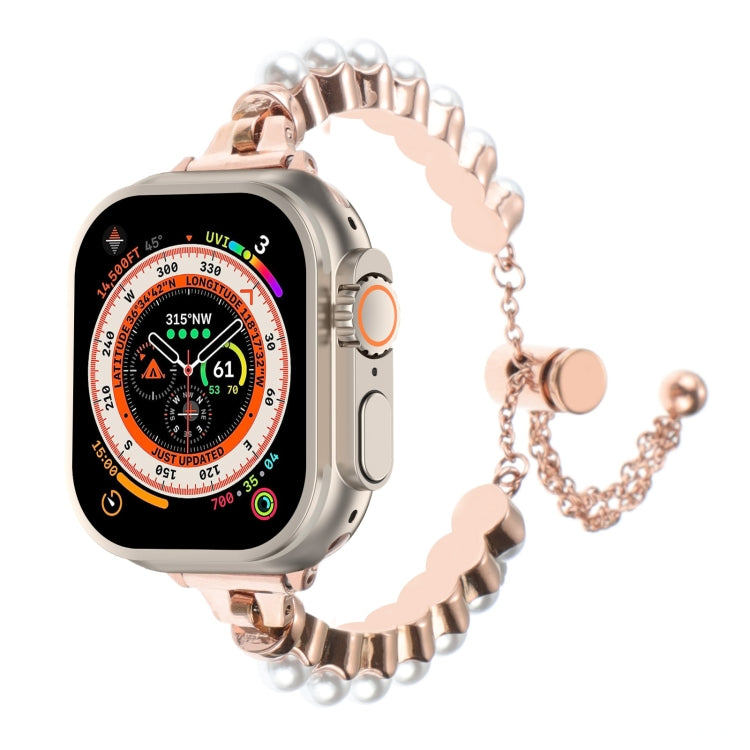 For Apple Watch Ultra 2 49mm Pearl Bracelet Metal Watch Band(Rose Gold) by bashfashion