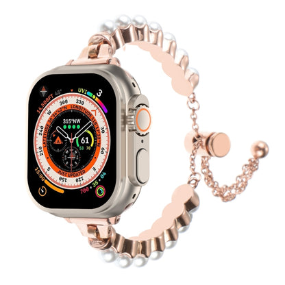 For Apple Watch Ultra 2 49mm Pearl Bracelet Metal Watch Band(Rose Gold) by bashfashion
