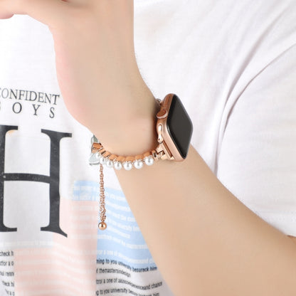 For Apple Watch Series 7 45mm Pearl Bracelet Metal Watch Band(Rose Gold) by bashfashion
