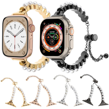For Apple Watch Series 7 45mm Pearl Bracelet Metal Watch Band(Rose Gold) by bashfashion