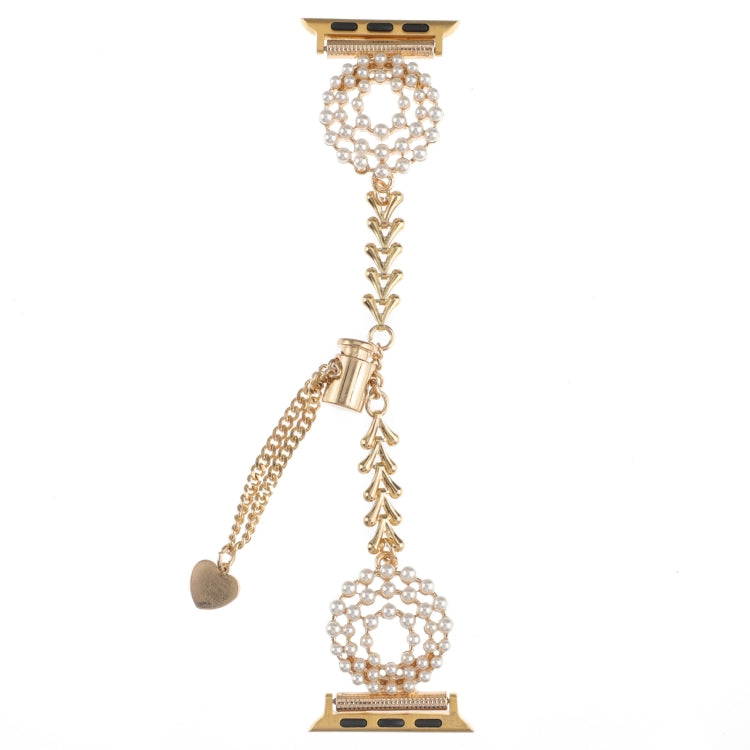 For Apple Watch Ultra 2 49mm Pearl Round Zinc Alloy Chain Metal Watch Band(Gold) by bashfashion