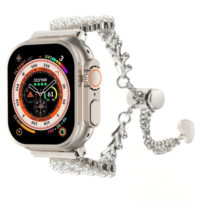 For Apple Watch Ultra 2 49mm Pearl Round Zinc Alloy Chain Metal Watch Band(Silver) by bashfashion