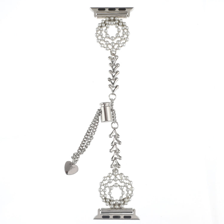 For Apple Watch Ultra 2 49mm Pearl Round Zinc Alloy Chain Metal Watch Band(Silver) by bashfashion