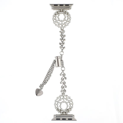 For Apple Watch Series 7 45mm Pearl Round Zinc Alloy Chain Metal Watch Band(Silver) by bashfashion