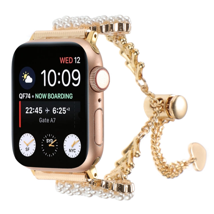 For Apple Watch SE 40mm Pearl Round Zinc Alloy Chain Metal Watch Band(Gold) by bashfashion