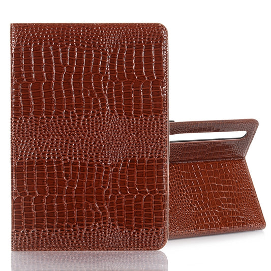 For Samsung Galaxy Tab S9 Crocodile Texture Leather Tablet Case(Brown) by bashfashion